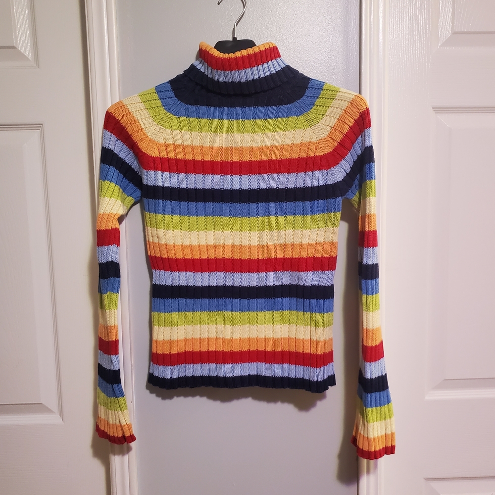 Rainbow Knit Turtleneck Sweater